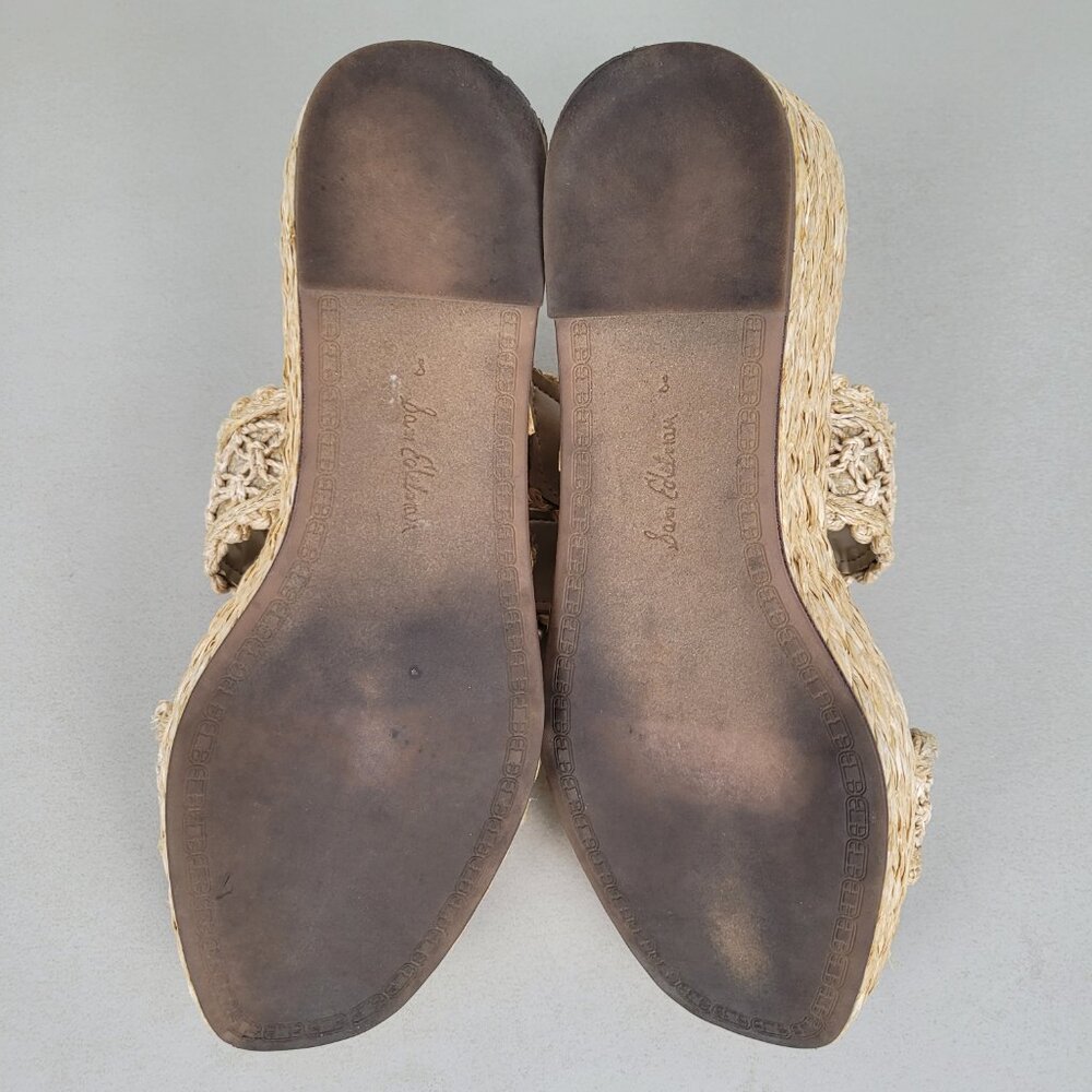 Sam Edelman Size 8M Cadance Sandals Natural Raffia Open Toe Embellished Wedge - Picture 10 of 12